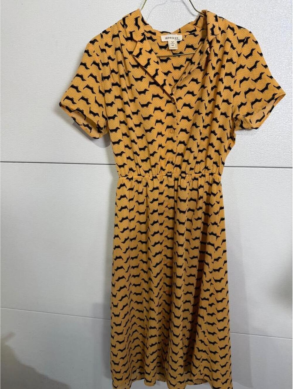 Monteau Dachshund Weiner dog Print Dress Size M